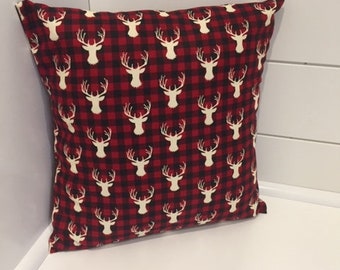 Buffalo Check with Deer Head Pillow Cover