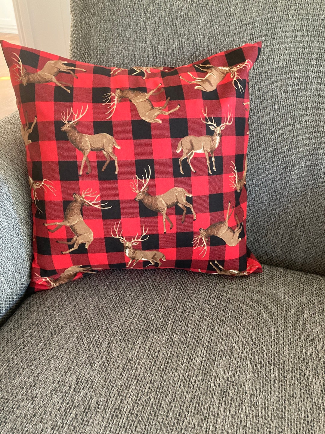 Buffalo Check and Deer Pillow Cover Etsy UK