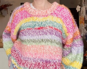 Handknitted Mohair Rainbow Sweater