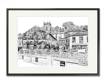 Limited Edition Signed Art Print of Holmfirth in West Yorkshire in Pen and Ink Wash with Certificate of Authenticity