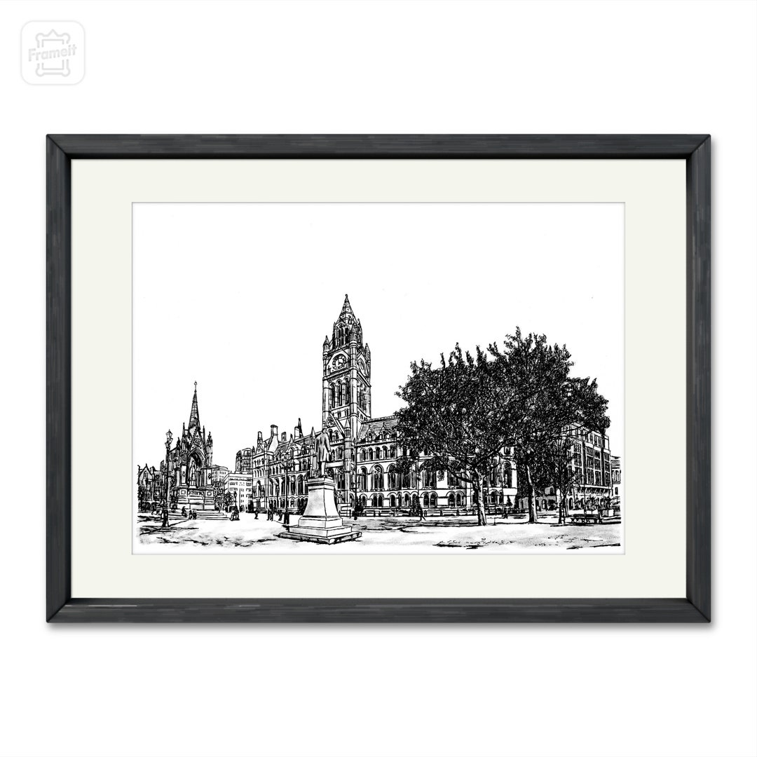 Limited Edition Signed Art Print of Manchester Town Hall in Pen and Ink ...