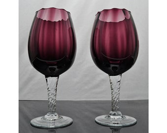 Murano Optic Purple Posy Vases - A Pair