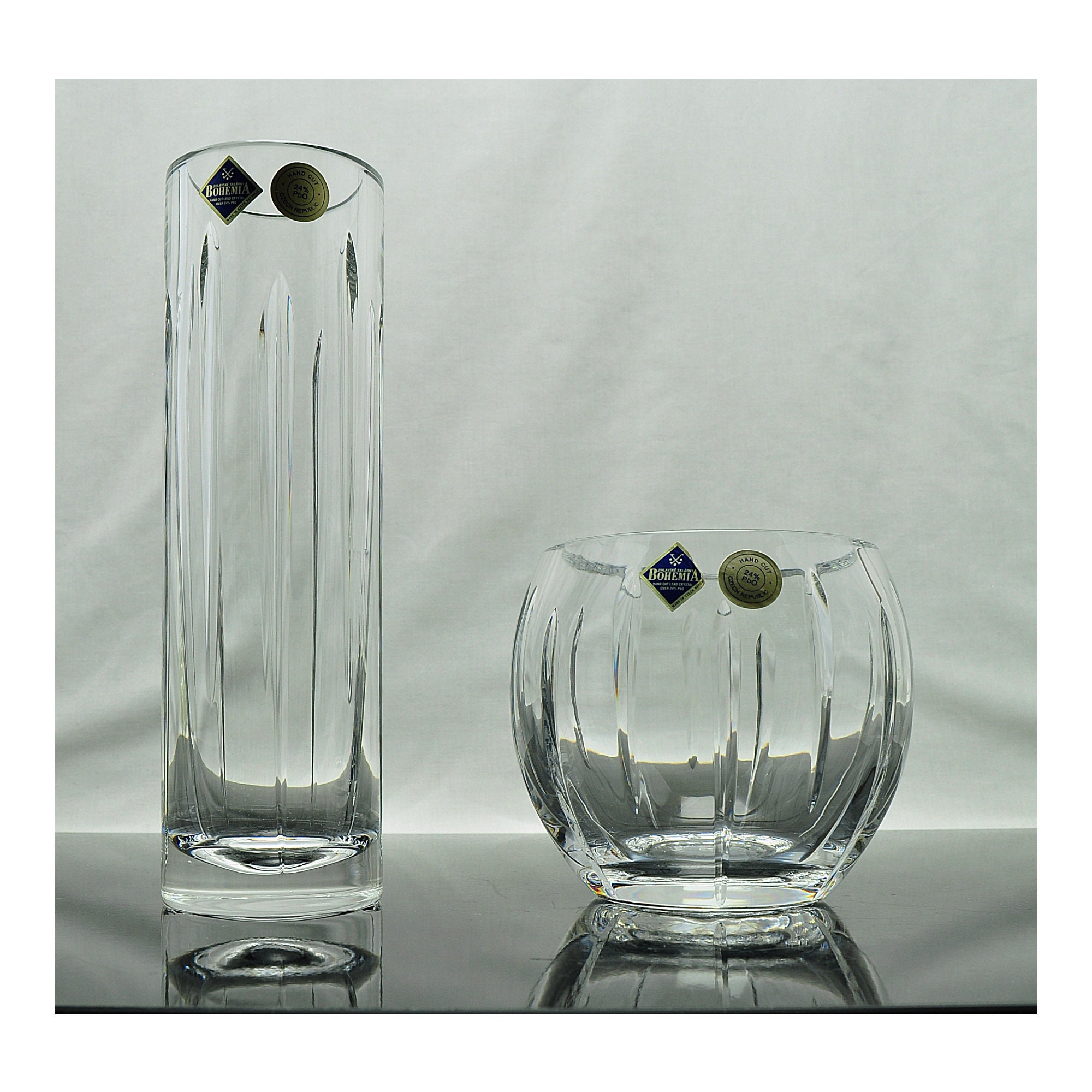Bohemia Jihlavske Sklarny Hand Cut Crystal Bowl & Vase Czech
