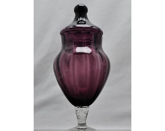 1950s Empoli Glass Italy Purple Amethyst Circus Tent Lidded  Apothecary Jar MCM