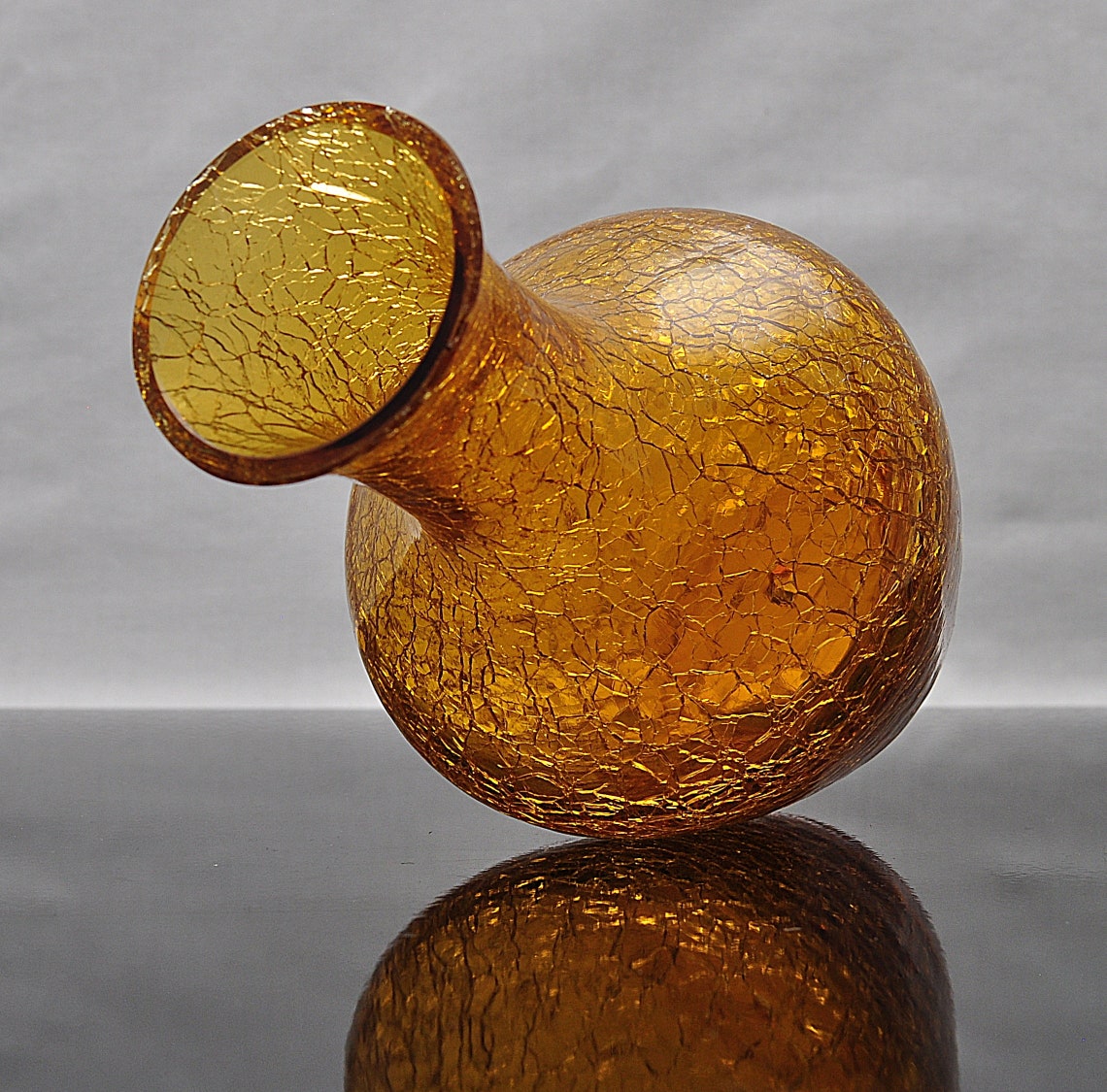 Vintage Golden Amber Crackle Glass Vase 1960s/70s Etsy
