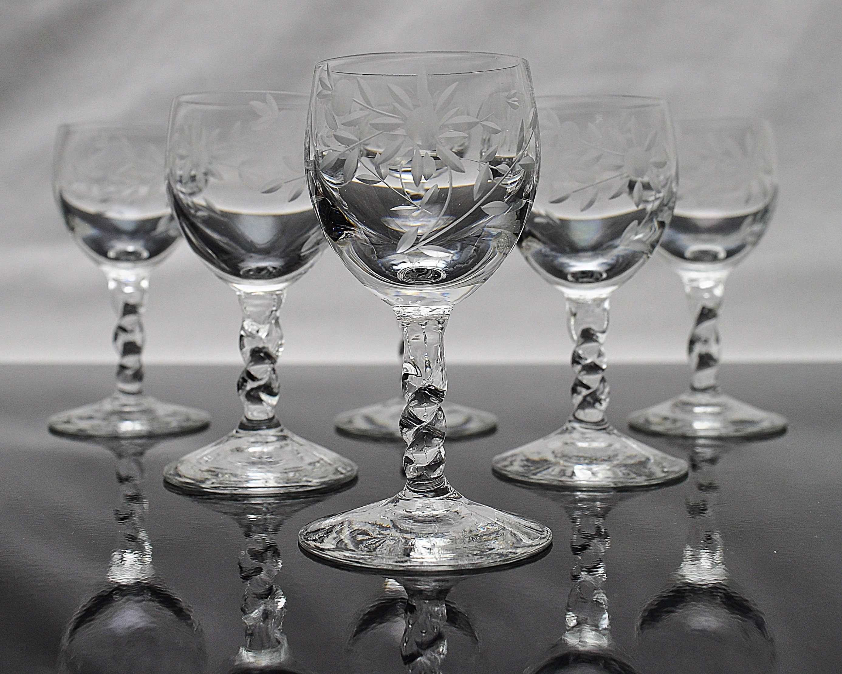 Vintage Sherry/Liqueur Engraved Twisted Stem Glasses Set of Etsy