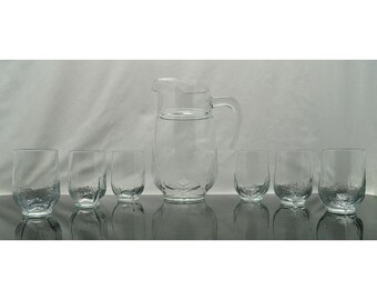 Vintage Arcoroc Aspen Pitcher Jug & Small 6oz Drinking Glasses - Set of 7