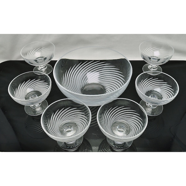Vintage Cristal D'Arques / Durand Spirale Mate Schüssel & Dessertschalen - 7er-Set