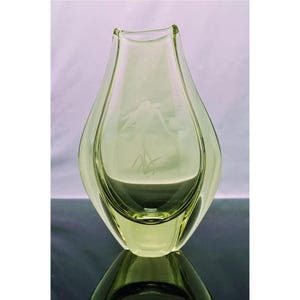 Zelezny Brod Sklo ZBS Citrine Vase Etched Crane & Moon Motiv 1950s/60s