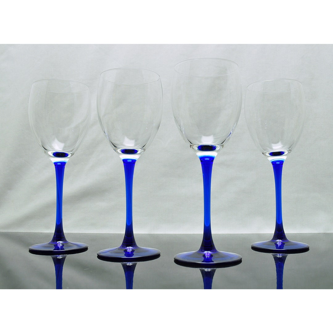 Vintage Luminarc Blue Stem Wine Glasses Set of 4 Etsy