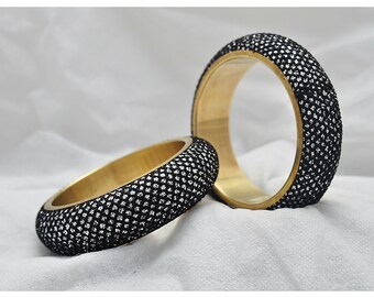 Vintage Glittery Sequins, Mesh & Brass Bangles – A Pair