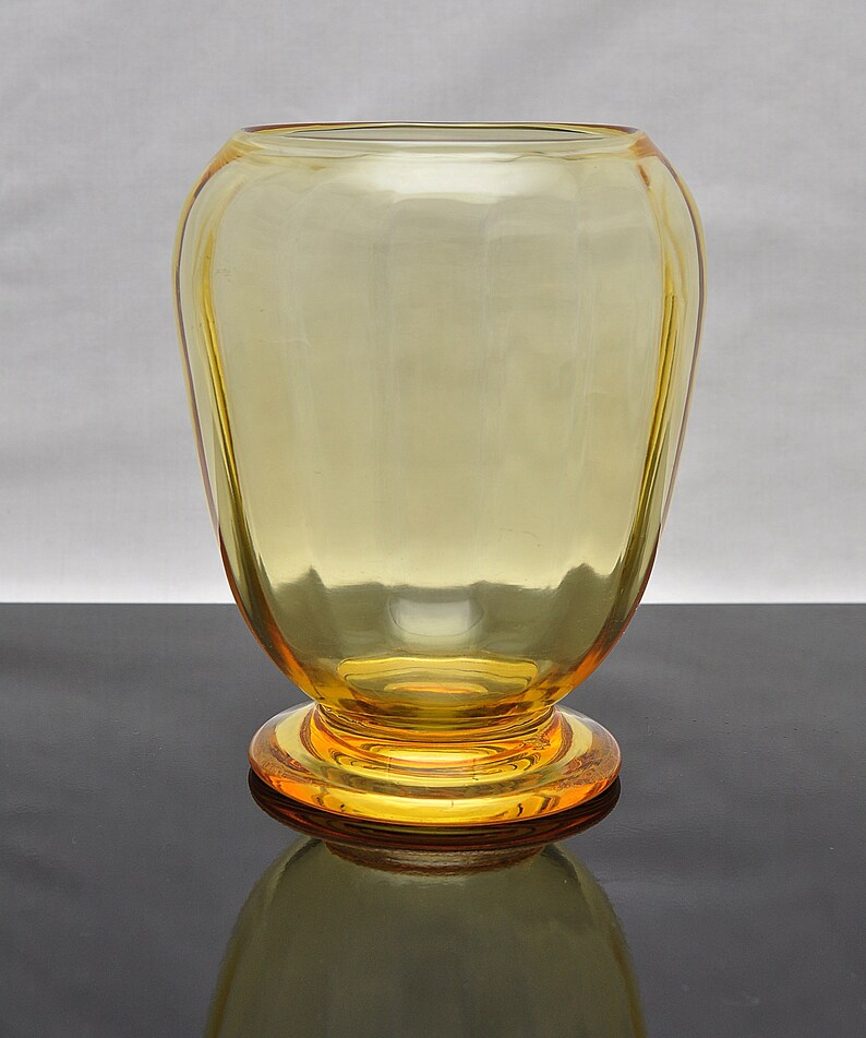 Vintage Golden Vertical Optic Ribbed Art Glass Vase Etsy