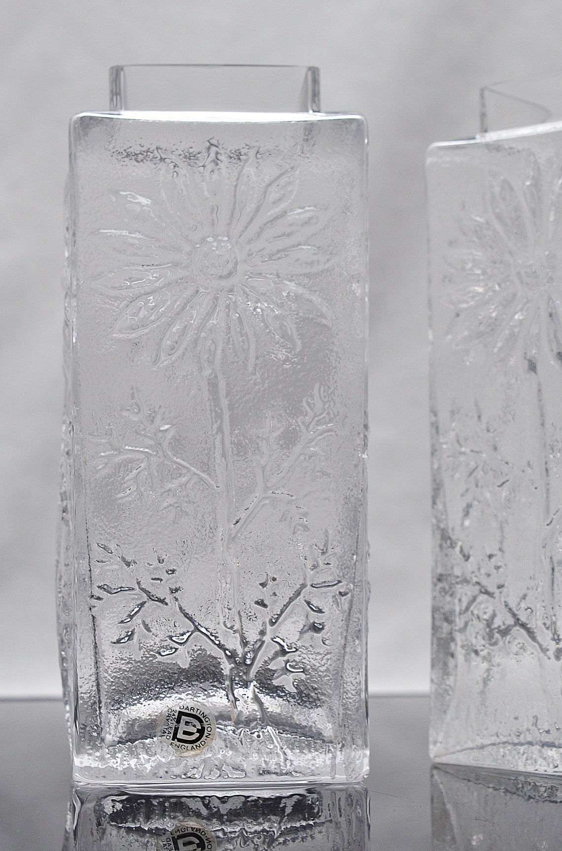 Vintage Dartington Glass Marguerite Vases A Pair Etsy