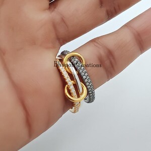 Diamond Band 3 Set Ring, Yellow Gold plated & Gray Plated Diamond Stacking Ring Jewelry