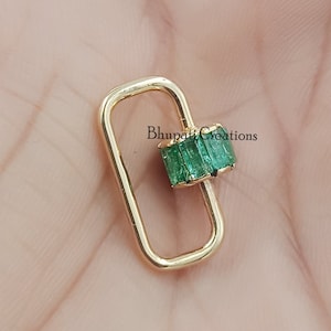 Emerald Baguette Carabiner Lock, 14K Yellow Gold Carabiner Lock, Square Carabiner Lock, Woman Necklace Jewelry, Wholesale Jewelry Supplier