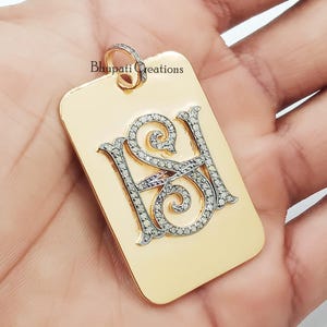 Colgante hecho a mano con dos letras del alfabeto, Diamante pavimentado T & J Colgante con etiqueta de perro, Diamante pavimentado Colgante
