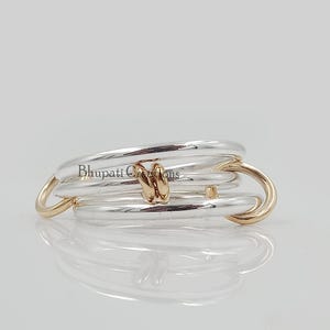 14K yellow gold jump connector 3 set ring, 925 silver solid gold link Stackable ring jewelry