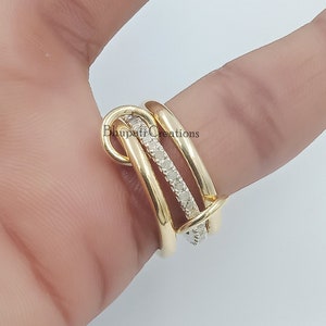 Yellow Plated & Silver Band Ring, Diamond Stacking 3 Set band ring jewelry