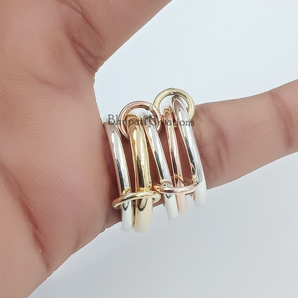 Anillo apilable de oro amarillo vermeil liso de 14 k, anillo de banda simple para mujer, conector de plata hecho a mano,