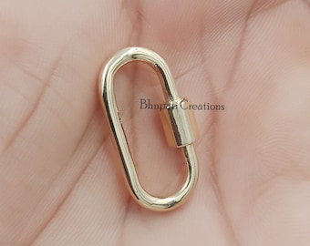 14K Yellow Gold Plain Carabiner Lock, Woman Jewelry Connector Lock, Gift For Her