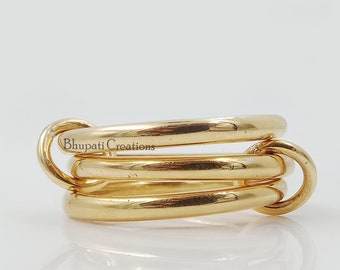 14K Yellow Gold Plated Band Ring, Plain Stacking Band Ring, 3 Set Woman Band Ring, Multi Connector Band Ring Jewelry Supplier