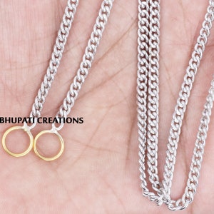 14K Yellow Gold Jump & Silver 3mm Curb Chain, Gold Jump and Natural Silver Chain, Carabiner Necklace Chain Jewelry