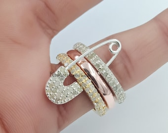 Bague à pavé de diamants - Anneaux superposés à pavé de diamants