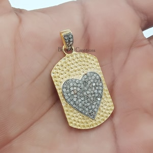 Pave Diamond Heart Pendant, 14k Gold Plated Dog Tag Heart Pendant, Designer Pendant Jewelry
