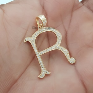 14K Gold Plated R Letter Pendant, Cubic Zircon Letter Pendant, Custom Name Monogram Pendant, All Alphabet Monogram Pendant Jewelry