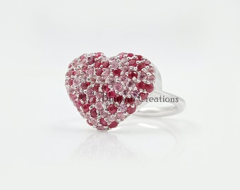 Natural Ruby & Pink Sapphire Gemstone Ring, Heart Shape Gemstone Rings, 925 Sterling Silver Ring, Women Designer Ring Jewelry