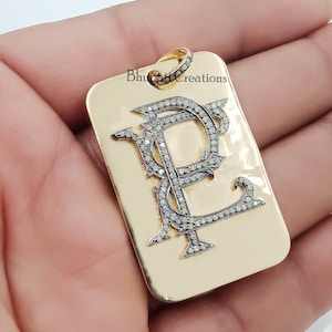 Colgante hecho a mano con dos letras del alfabeto, Diamante pavimentado T & J Colgante con etiqueta de perro, Diamante pavimentado Colgante