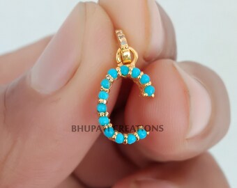 14K Gold Turquoise Initial Charm, Letter A-Z Charm Jewelry