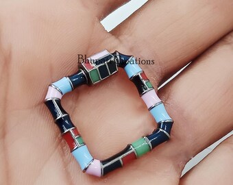 925 Silver Multi Enamel Carabiner Lock, Necklace Connector (25x25 mm)