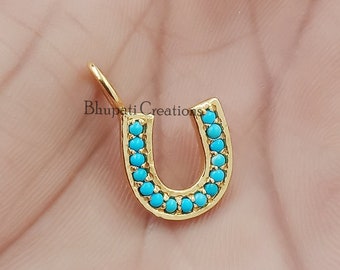 14K Gold Plated Horseshoe Charm, Turquoise Sterling Silver Necklace