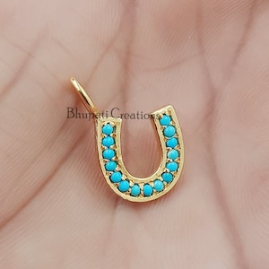 14K Yellow Gold Plated Horseshoe Charm, Turquoise Horseshoe Necklace Charm Jewelry