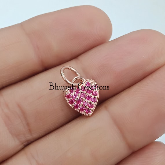 14k Rose Gold Pink Sapphire Heart Charm 