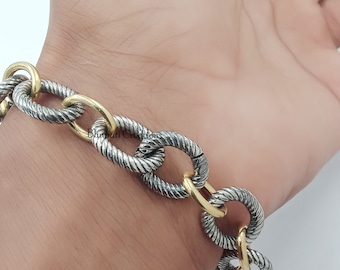 Twisted Bracelet Lock, 925 Silver oval Link Bracelet, Handmade Designer Link Bracelet, Vintage Gold Link Bracelet, Women Twisted Bracelets