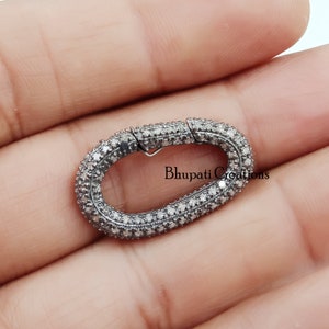 925 Silver Diamond Finding Lock, Gray Plated Spring Push Lock Jewelry Connector Snap Lock Jewelry