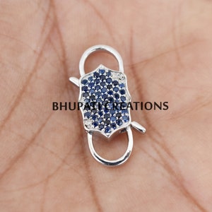 925 Silver Double-Sided Openable Padlock, Blue Sapphire Clasp Lock, Jewelry Connector Padlock