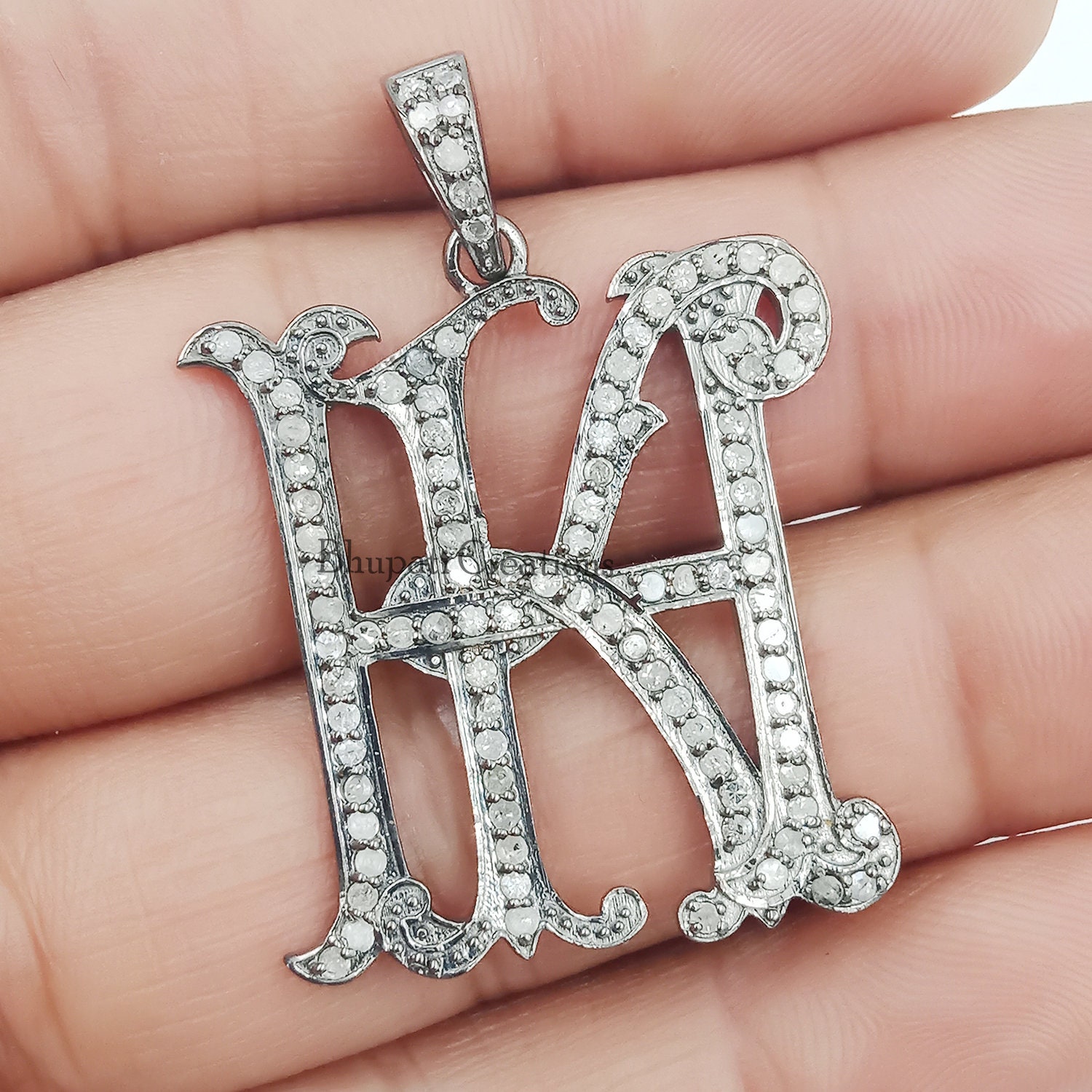 ❤︎K❤︎ 925 Sterling Silver HK-KH Letter Monogram, Pave Diamond