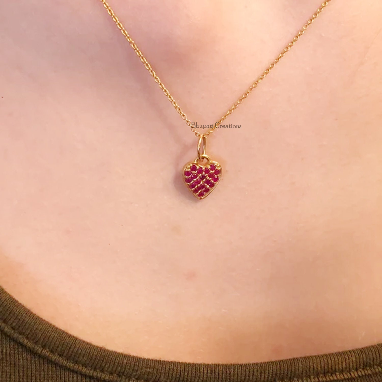 14k Rose Gold Pink Sapphire Heart Charm Heart Charm Necklace - Etsy