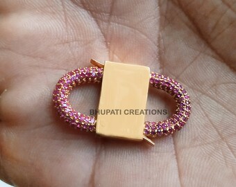 Hangslotsluiting met roze saffier, 14K verguld sterlingzilver, handgemaakte designersieraden