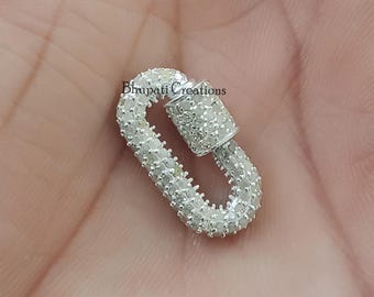925 Silver  Diamond Carabiner Lock Necklace Jewelry Connector Lock