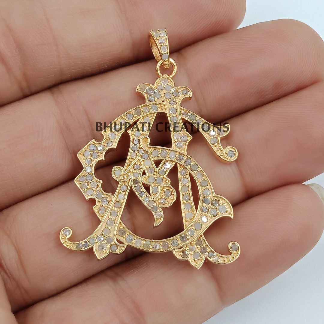14k Solid Gold AGGA Monogram Jewelry, Single Cut Diamond Monogram
