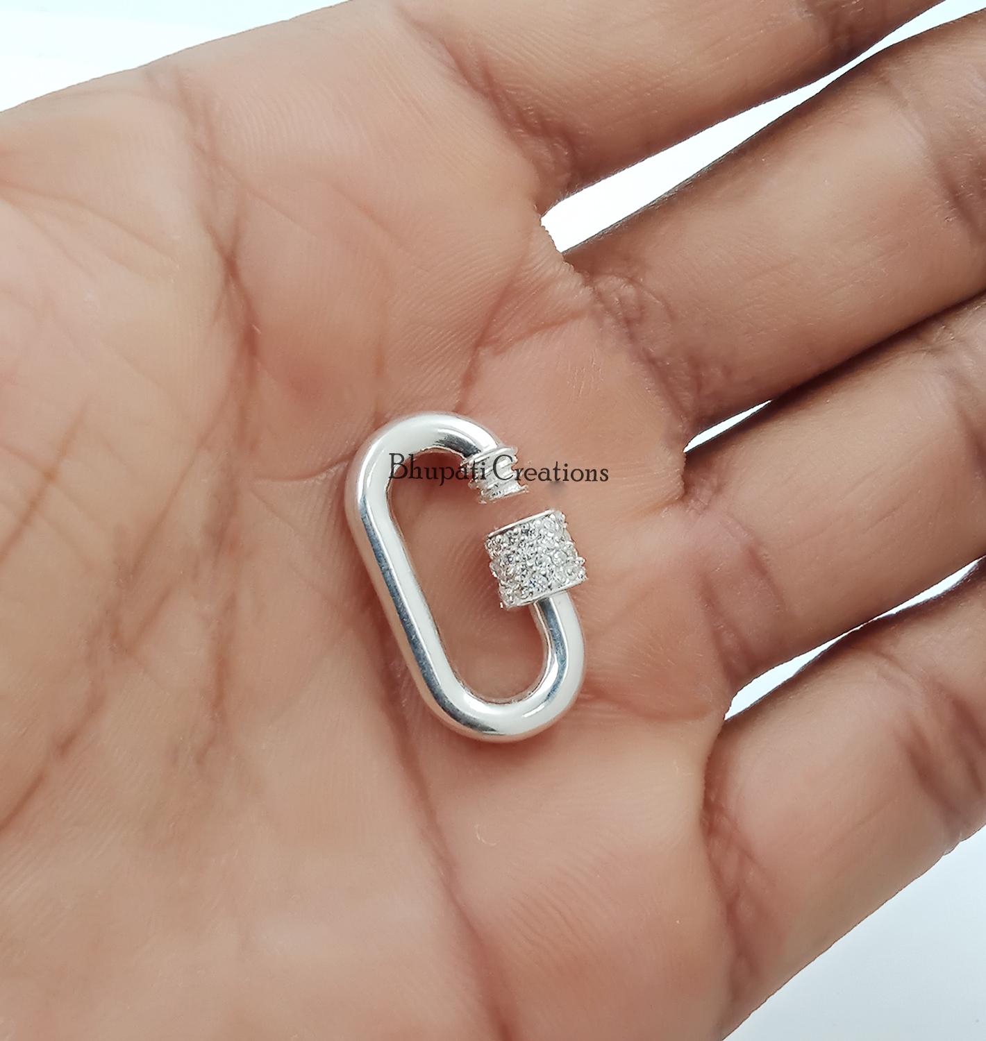 925シルバーホワイトCZスクリューカラビナロック、ハンドメイド 