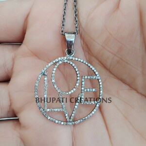 Diamond Love Pendant, 925 Sterling Silver Pendant Silver Pave Pendant, Valentine Day Love Gift Pendant