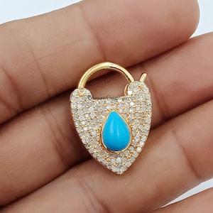 14 kt geelgoud verguld harthangslot, enkel geslepen diamanthangslot, turquoise hangslotsieraden