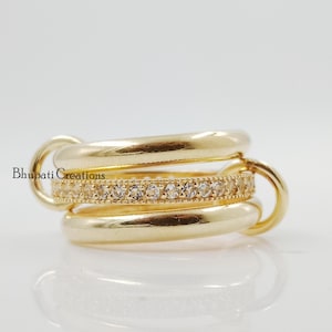 Topaz multi-band ring  yellow gold plated multi connector band ring woman 3 set band ring jewelry
