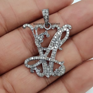 Single Cut Pave Diamond Monogram, VL-LV Letter Monogram, Initial All Letter Monogram, Monogram Pendant, 925 Silver Monogram Pendant Jewelry
