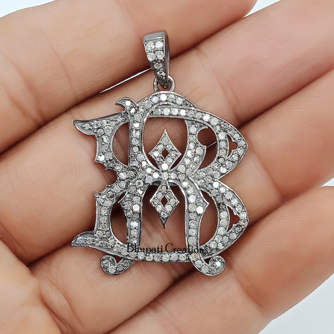 BR-RB Letter Monogram Pendant Single Cut Diamond Monogram | Etsy